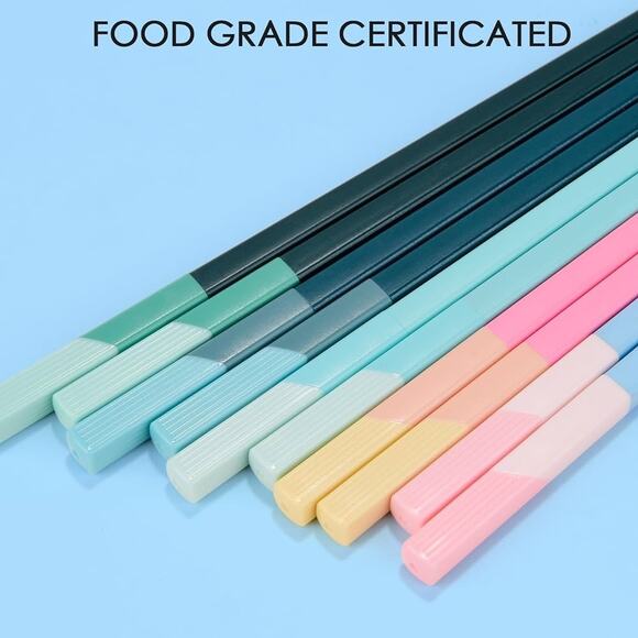 Chopsticks Reusable Dishwasher Safe, 5 Pairs 9.5 Inches Pink + Light Blue - Picture 5 of 12